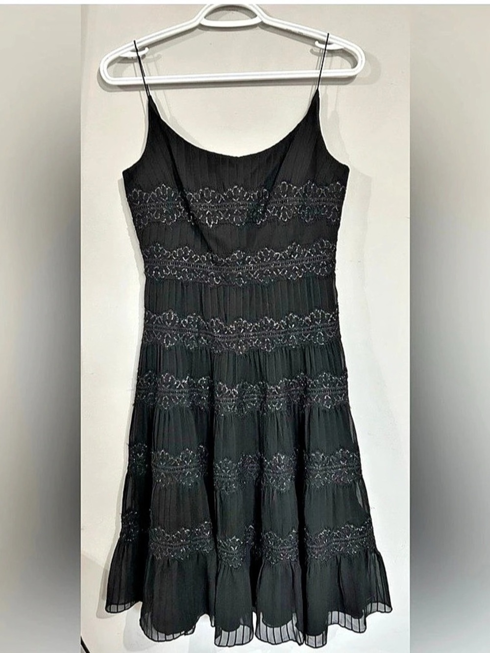 Carmen Marc Valvo Black Silk Lace Mini Dress Like New